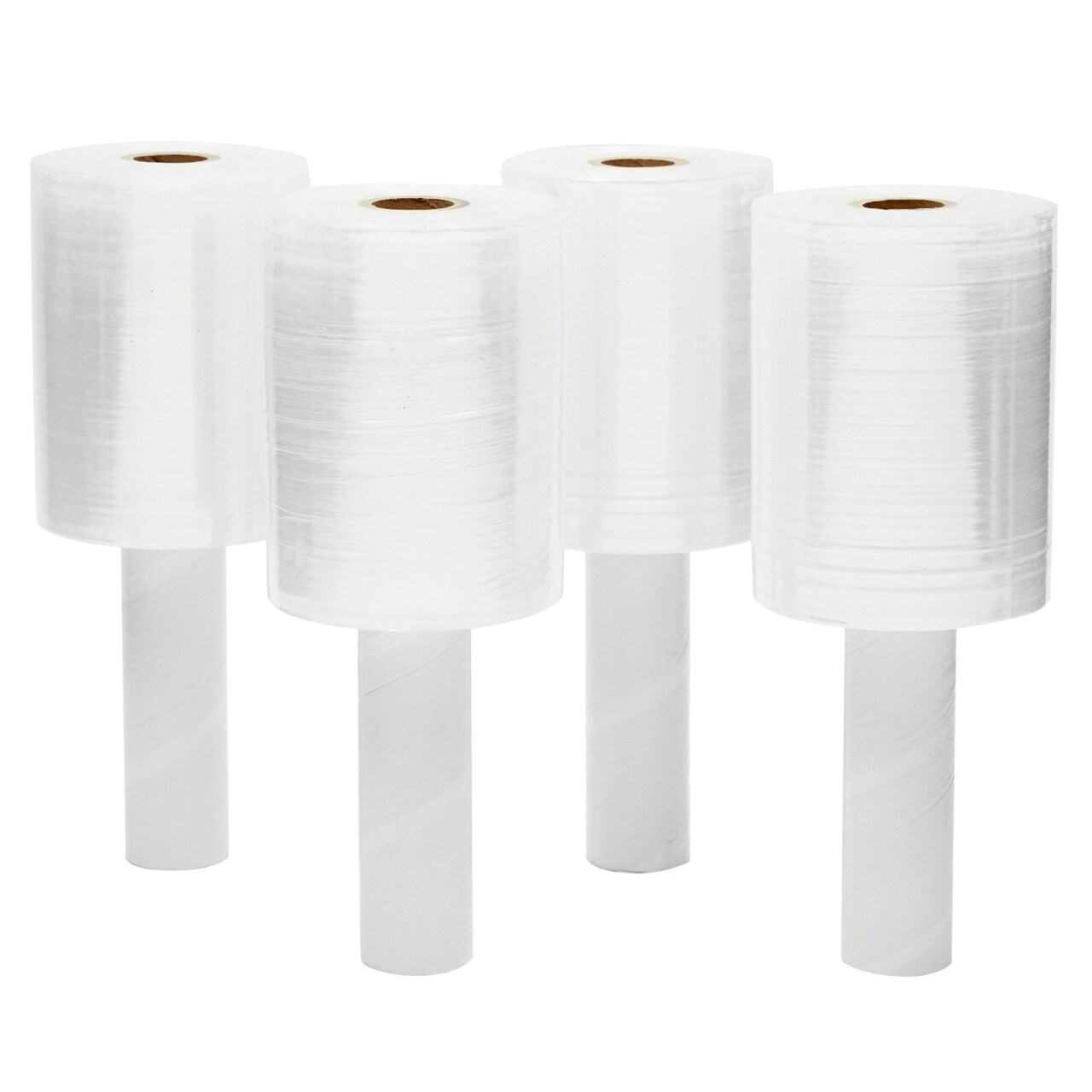 4-Pack Stretch Wrap Roll with Handle for Moving Supplies, Clear Cling 80 Gauge Plastic Shrink Film for Packing, Shipping, Furniture Storage, Wrapping Luggage (5 Inches x 1000 Feet Per Roll)